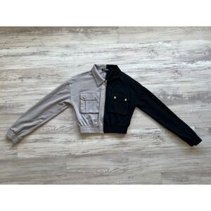Capsulle‎ Two Tone Colorblock Cropped Utility Jacket Black Grey CC50410 Women M